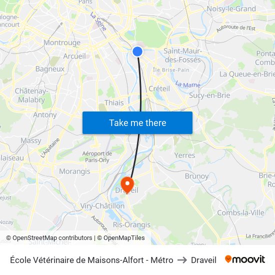 École Vétérinaire de Maisons-Alfort - Métro to Draveil map