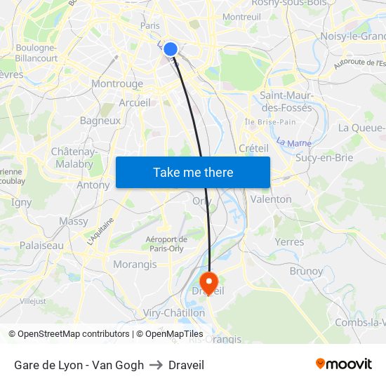 Gare de Lyon - Van Gogh to Draveil map