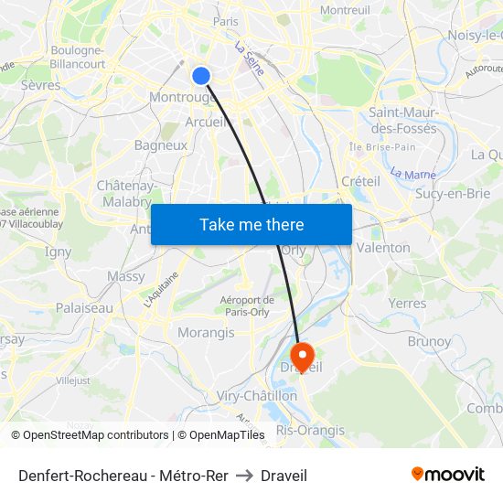 Denfert-Rochereau - Métro-Rer to Draveil map