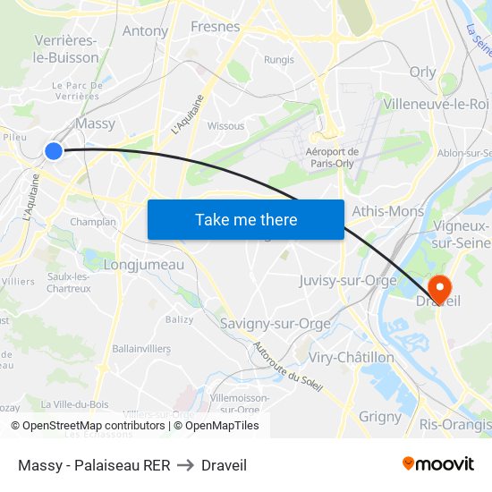 Massy - Palaiseau RER to Draveil map