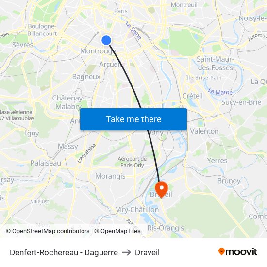 Denfert-Rochereau - Daguerre to Draveil map