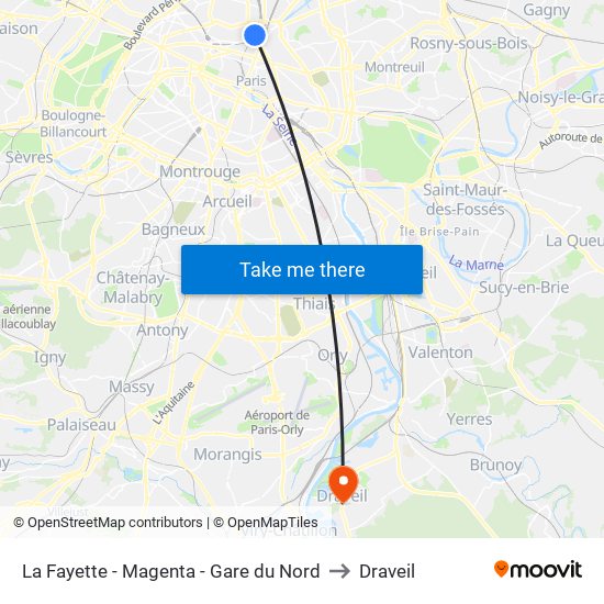 La Fayette - Magenta - Gare du Nord to Draveil map