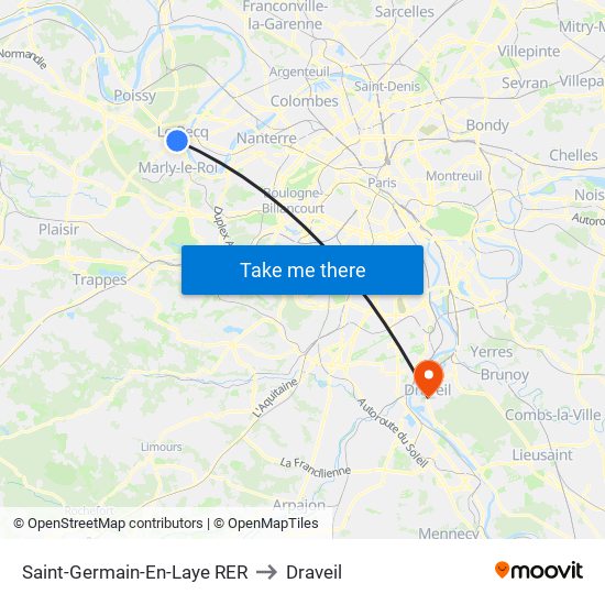Saint-Germain-En-Laye RER to Draveil map