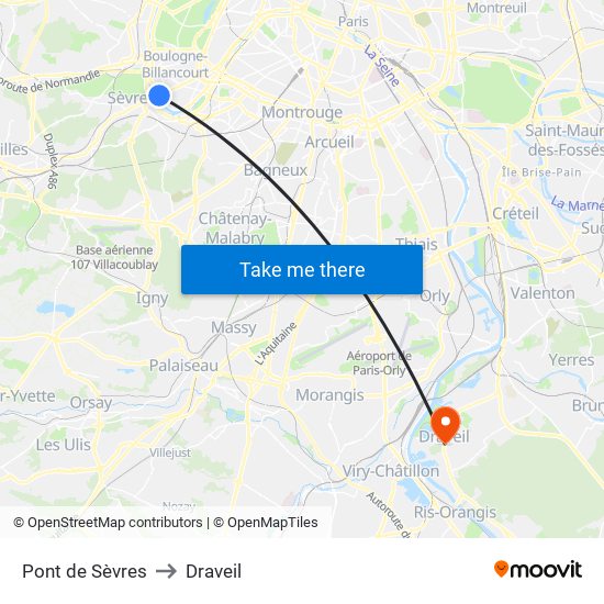 Pont de Sèvres to Draveil map