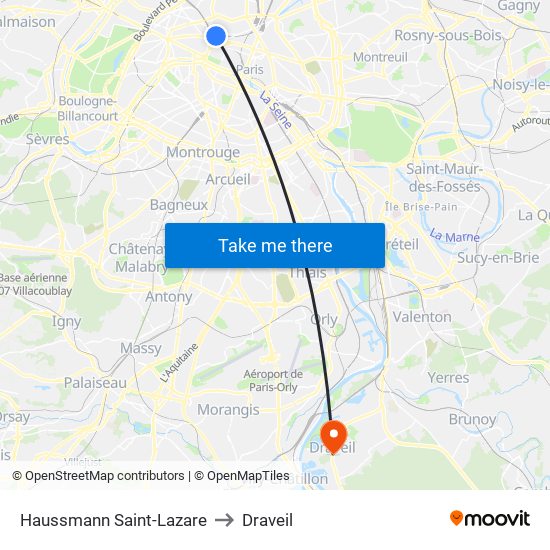 Haussmann Saint-Lazare to Draveil map