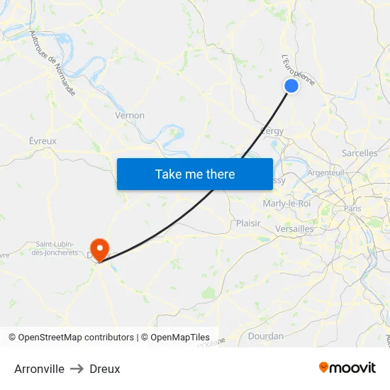 Arronville to Dreux map
