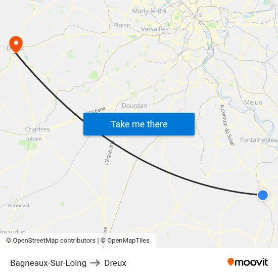 Bagneaux-Sur-Loing to Dreux map