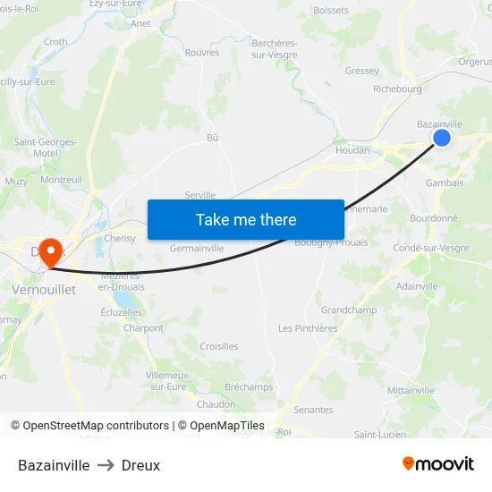 Bazainville to Dreux map