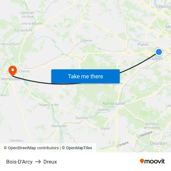Bois-D'Arcy to Dreux map