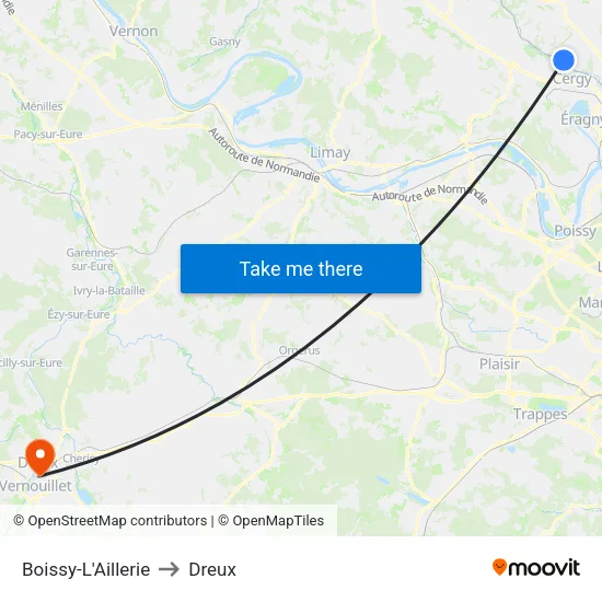Boissy-L'Aillerie to Dreux map