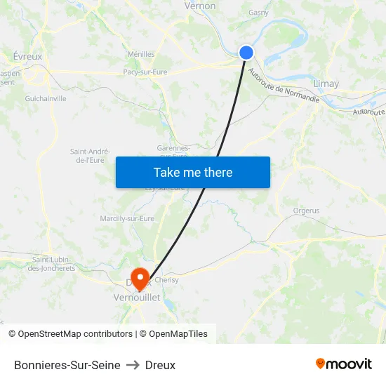 Bonnieres-Sur-Seine to Dreux map