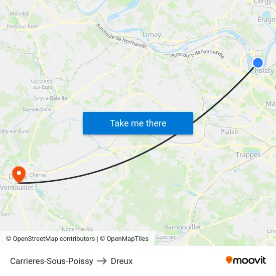 Carrieres-Sous-Poissy to Dreux map