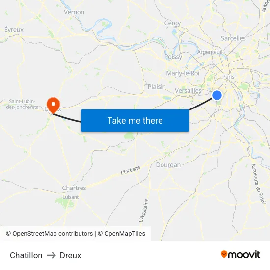 Chatillon to Dreux map