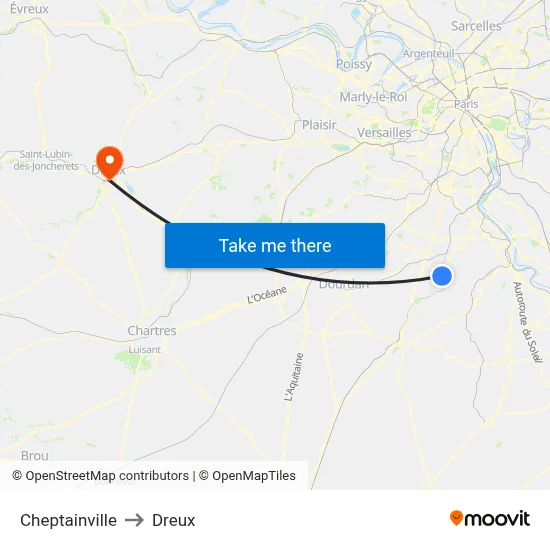 Cheptainville to Dreux map