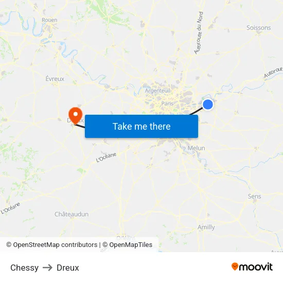 Chessy to Dreux map