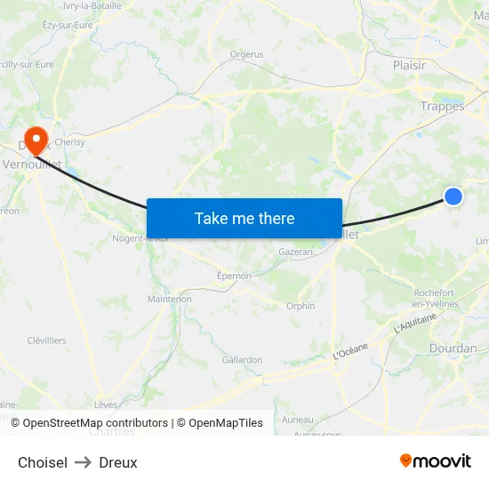 Choisel to Dreux map