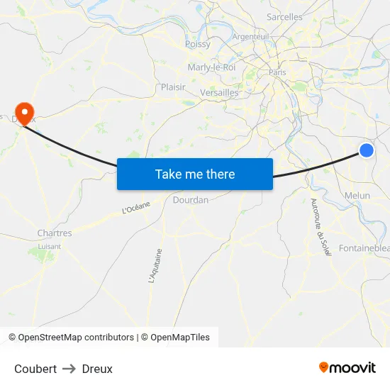 Coubert to Dreux map
