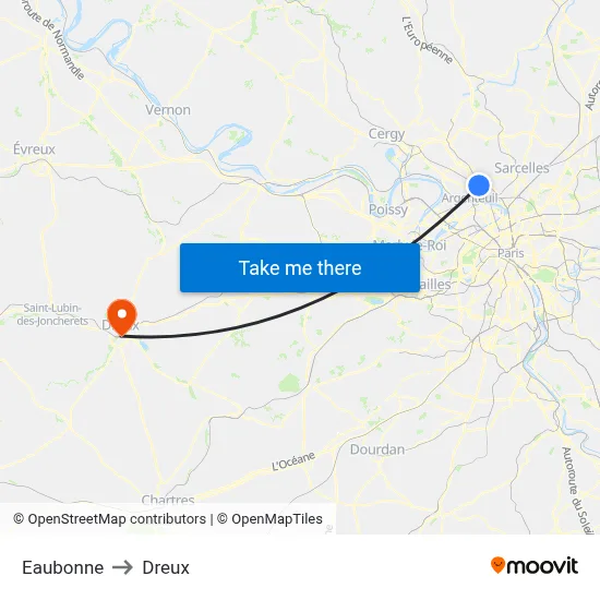 Eaubonne to Dreux map