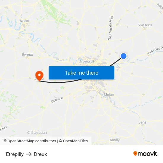 Etrepilly to Dreux map