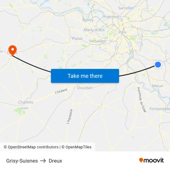 Grisy-Suisnes to Dreux map
