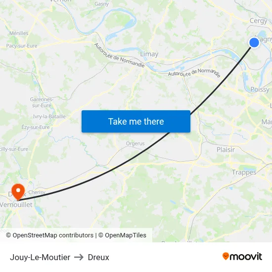 Jouy-Le-Moutier to Dreux map