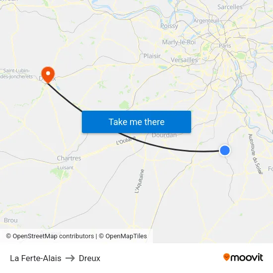 La Ferte-Alais to Dreux map