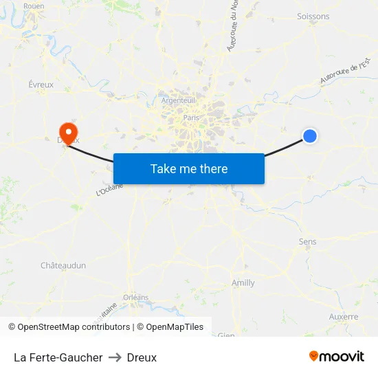 La Ferte-Gaucher to Dreux map
