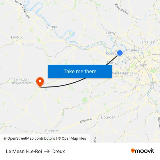 Le Mesnil-Le-Roi to Dreux map