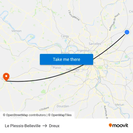 Le Plessis-Belleville to Dreux map