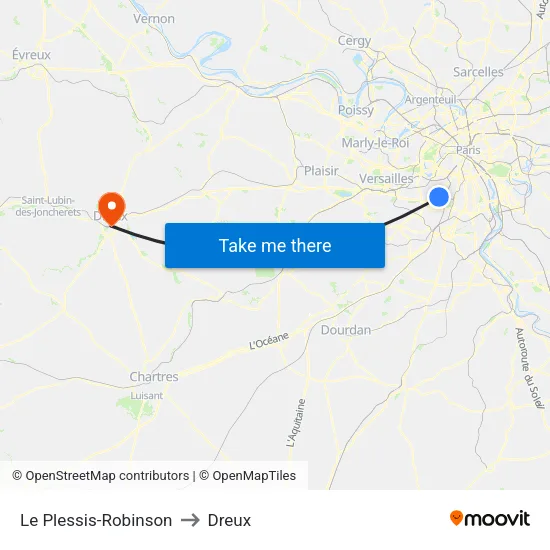 Le Plessis-Robinson to Dreux map