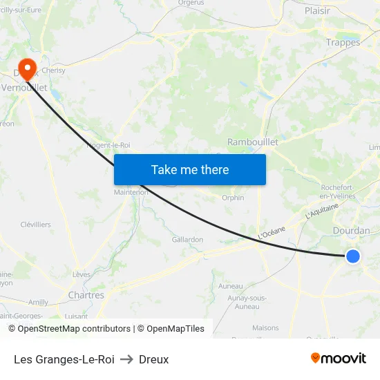 Les Granges-Le-Roi to Dreux map