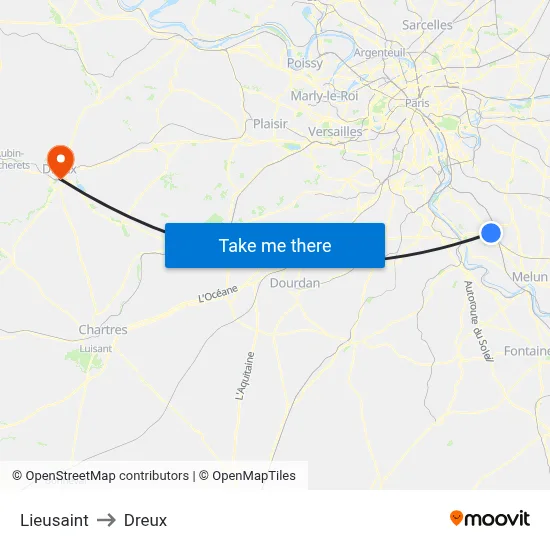 Lieusaint to Dreux map