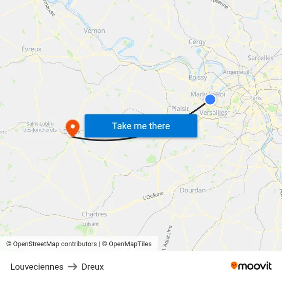 Louveciennes to Dreux map