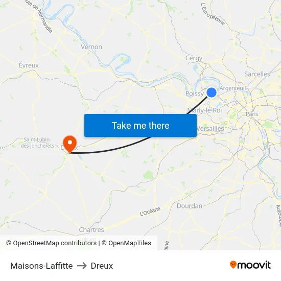 Maisons-Laffitte to Dreux map