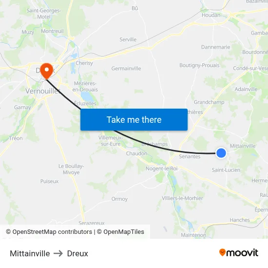Mittainville to Dreux map