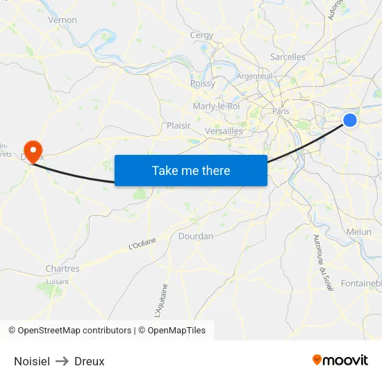 Noisiel to Dreux map