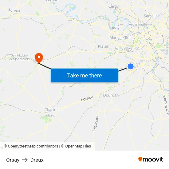Orsay to Dreux map