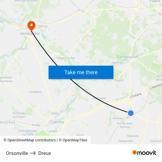 Orsonville to Dreux map