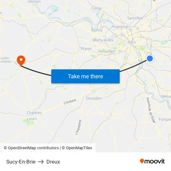 Sucy-En-Brie to Dreux map
