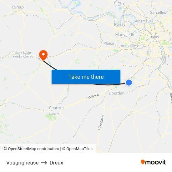 Vaugrigneuse to Dreux map