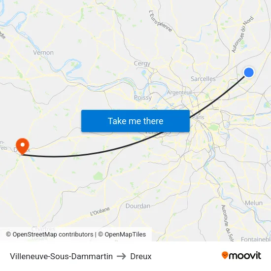 Villeneuve-Sous-Dammartin to Dreux map