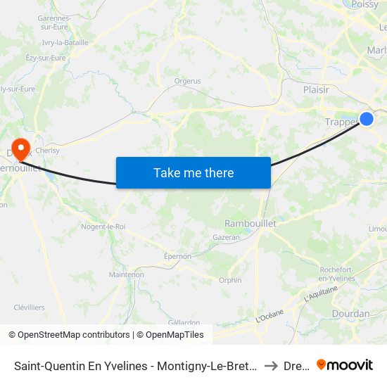 Saint-Quentin En Yvelines - Montigny-Le-Bretonneux to Dreux map