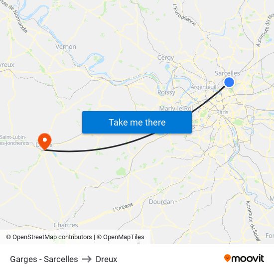 Garges - Sarcelles to Dreux map