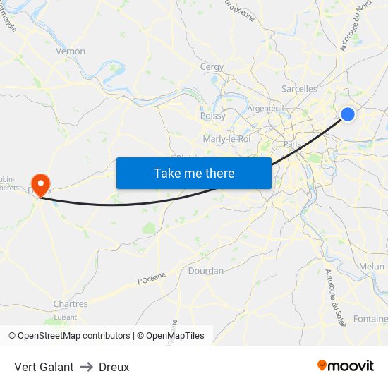 Vert Galant to Dreux map