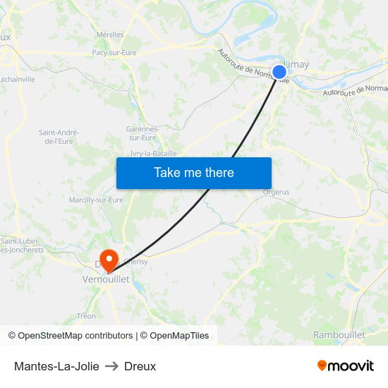 Mantes-La-Jolie to Dreux map