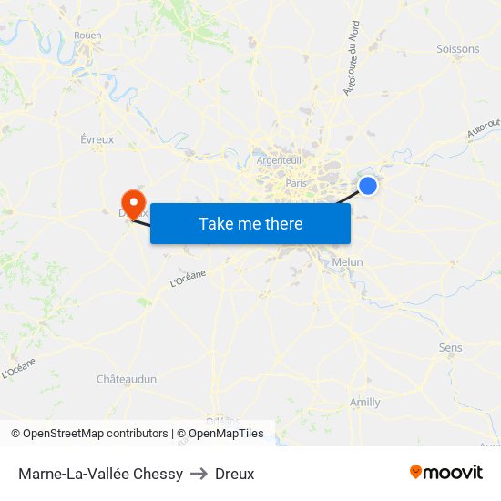 Marne-La-Vallée Chessy to Dreux map