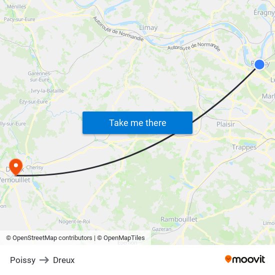 Poissy to Dreux map