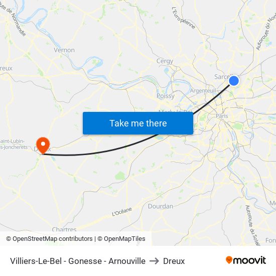 Villiers-Le-Bel - Gonesse - Arnouville to Dreux map