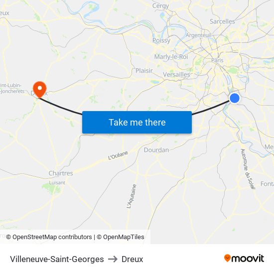 Villeneuve-Saint-Georges to Dreux map