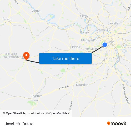 Javel to Dreux map